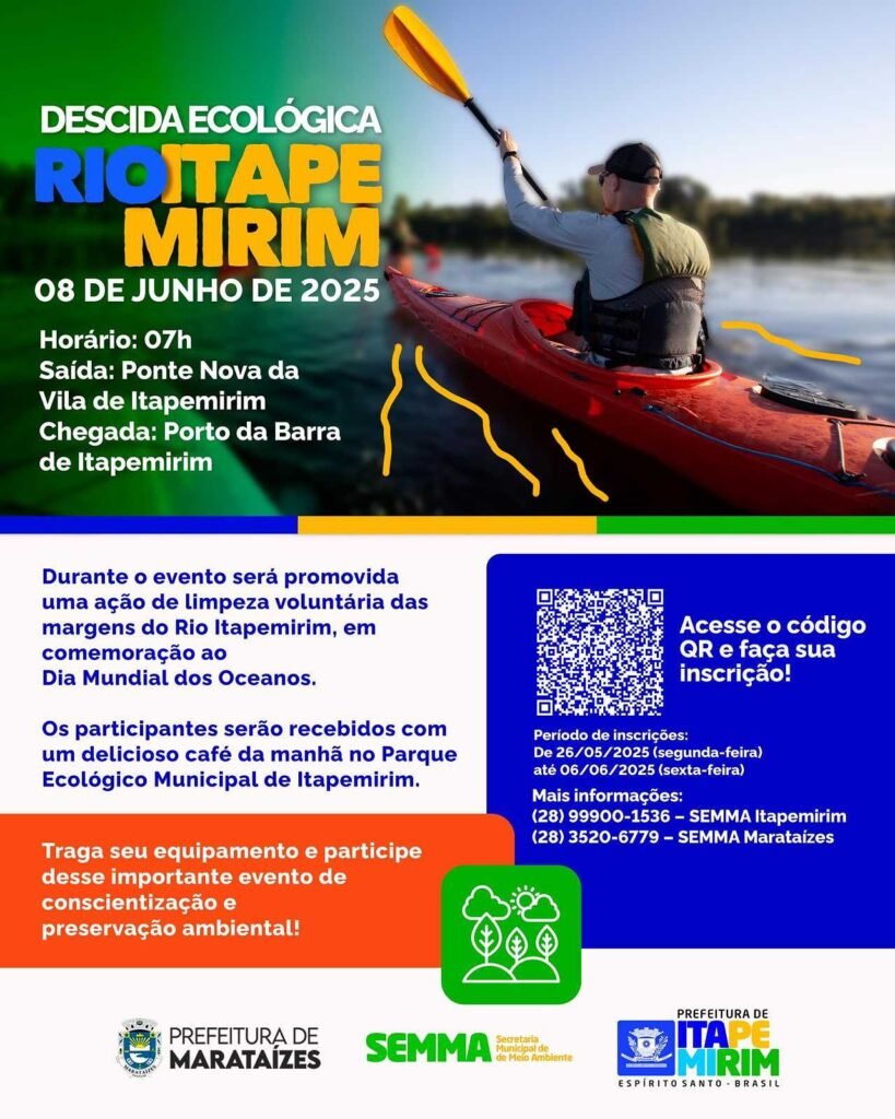 Itapemirim e Marataízes promovem Descida Ecológica do Rio Itapemirim em celebração ao Dia Mundial dos Oceanos