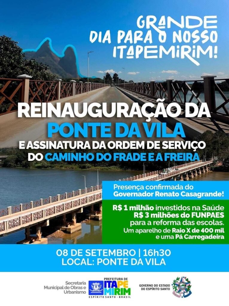 Reinauguração da Ponte da Vila marca anúncio de novos investimentos em Itapemirim