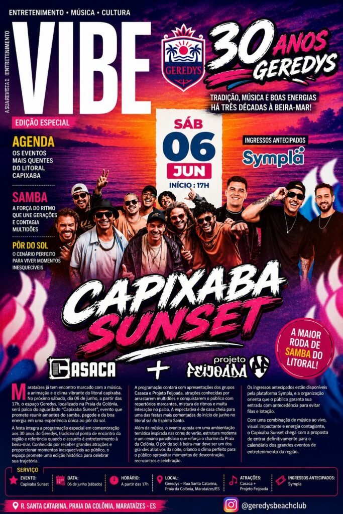 CAPIXABA SUNSET PROMETE MOVIMENTAR MARATAÍZES COM MUITO SAMBA E PÔR DO SOL